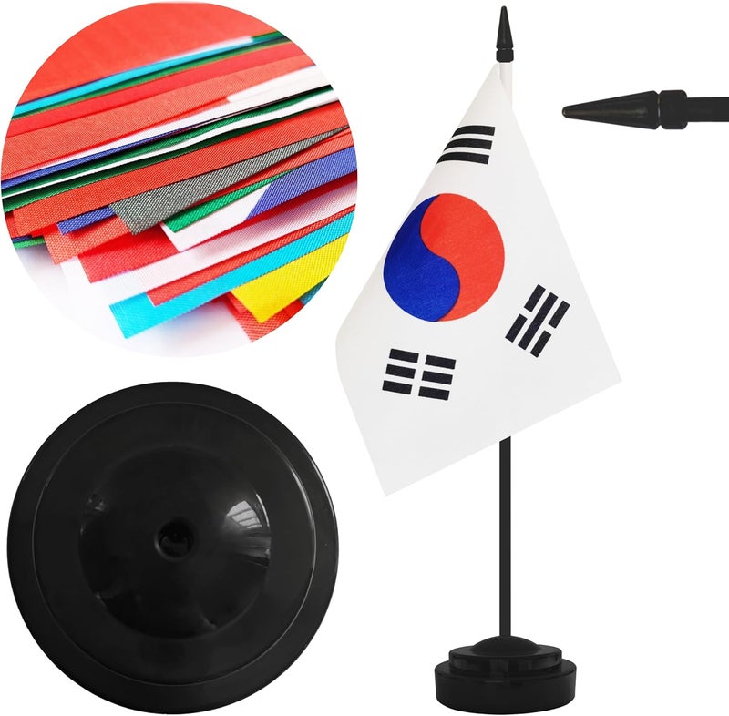 Yamiuo 2 Pack Korea Desk Flag Set, Korean Desktop Small Miniature Table Office Flag with 12" Black Pole and Black Base, Offices, Classroom, Home, Festival Decoration (Korea) - Image 3